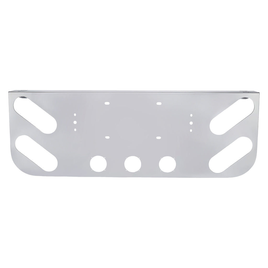 34" Chrome Stainless License Plate Panel – 4 Round + 4 Oblong Light Cutouts (PR-9003SS)