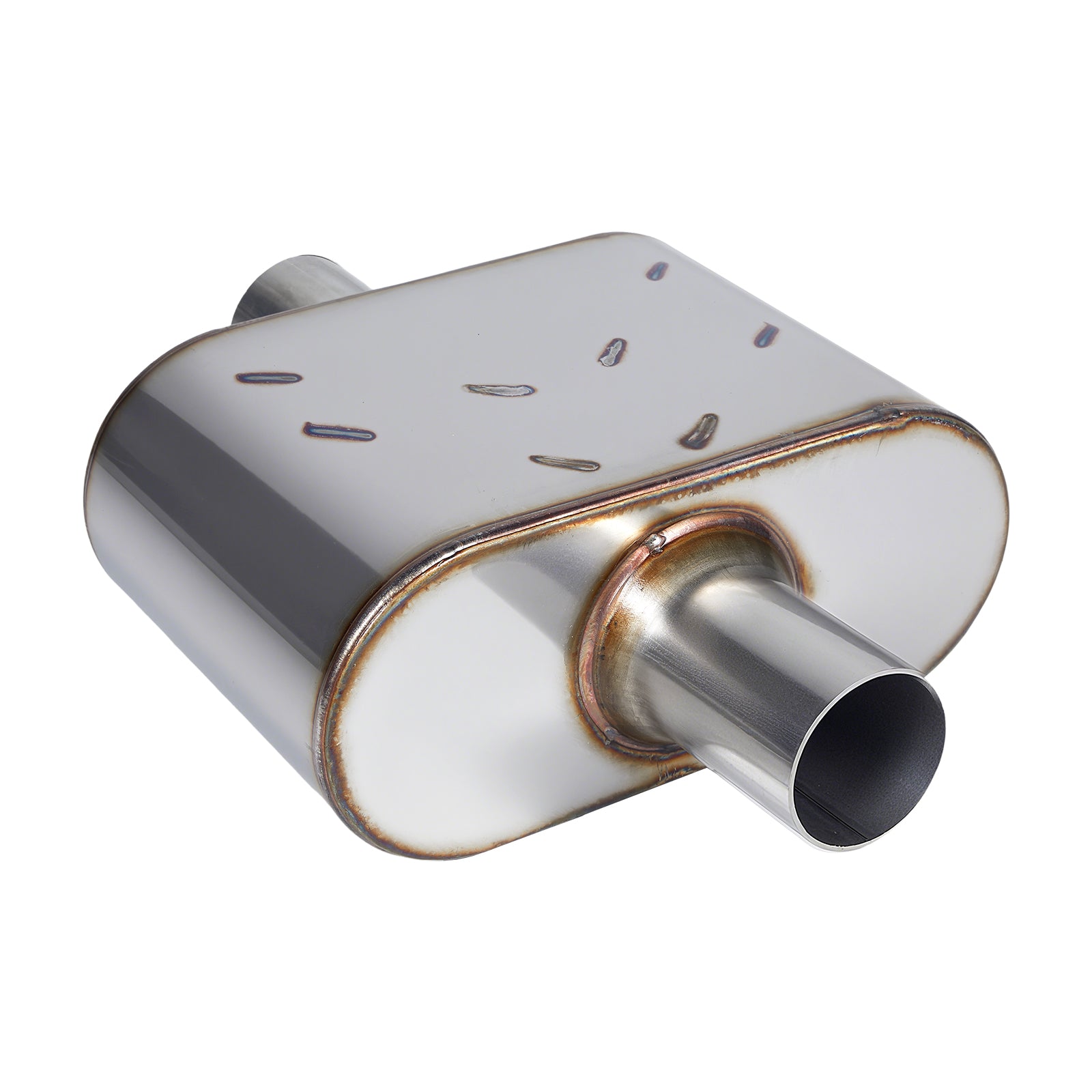 Chambered Muffler – Compact Body, Center-In / Center-Out – 2", 2.25", 2.5", 3" – Stainless / Black (A Series)