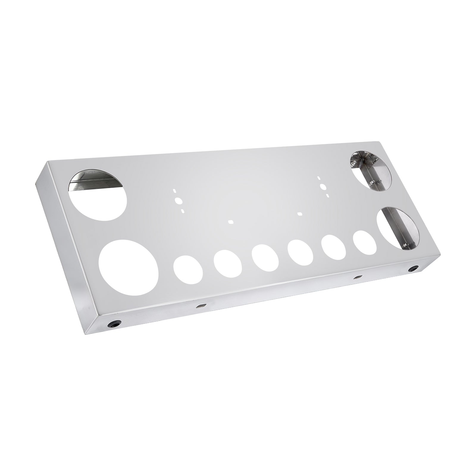 34" Chrome Stainless License Plate Panel – 4 Large + 7 Small Light Cutouts (PR-9005SS)