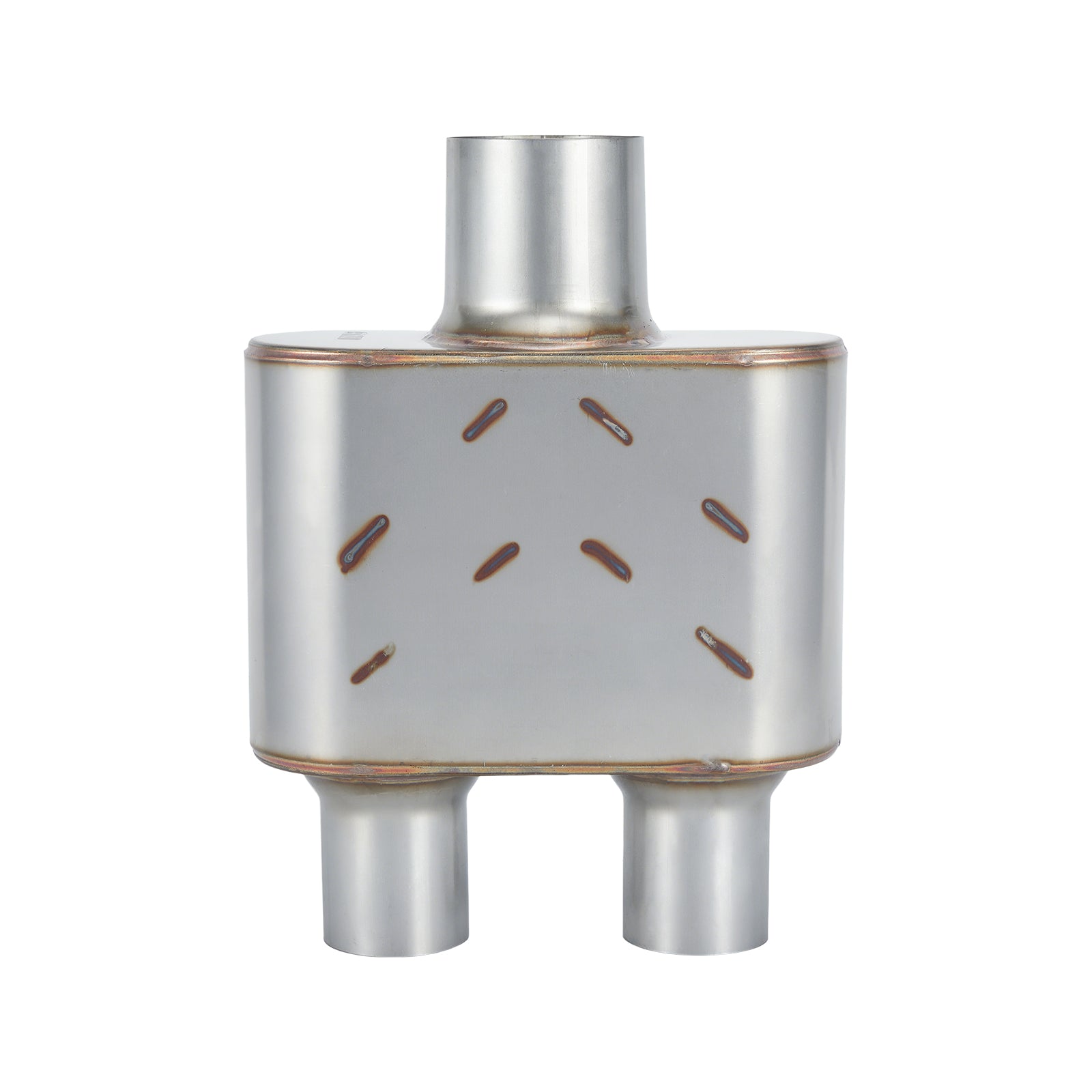 Stainless Chambered Muffler – Compact Body, Single-In / DUAL-Outlet (PL-133D225-A8)