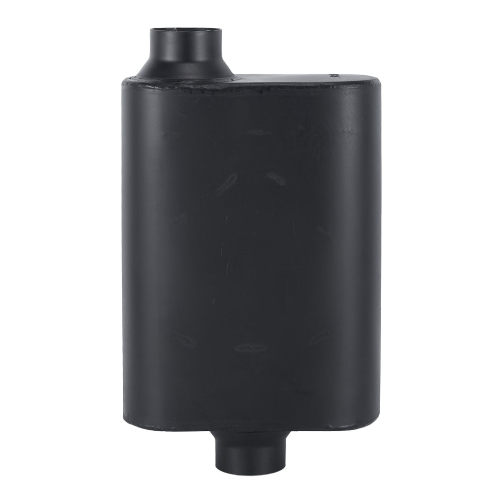 Stainless Chambered Muffler – Standard Body, Offset-In / Offset-Out – Stainless / Black (PL-O1725-A23)