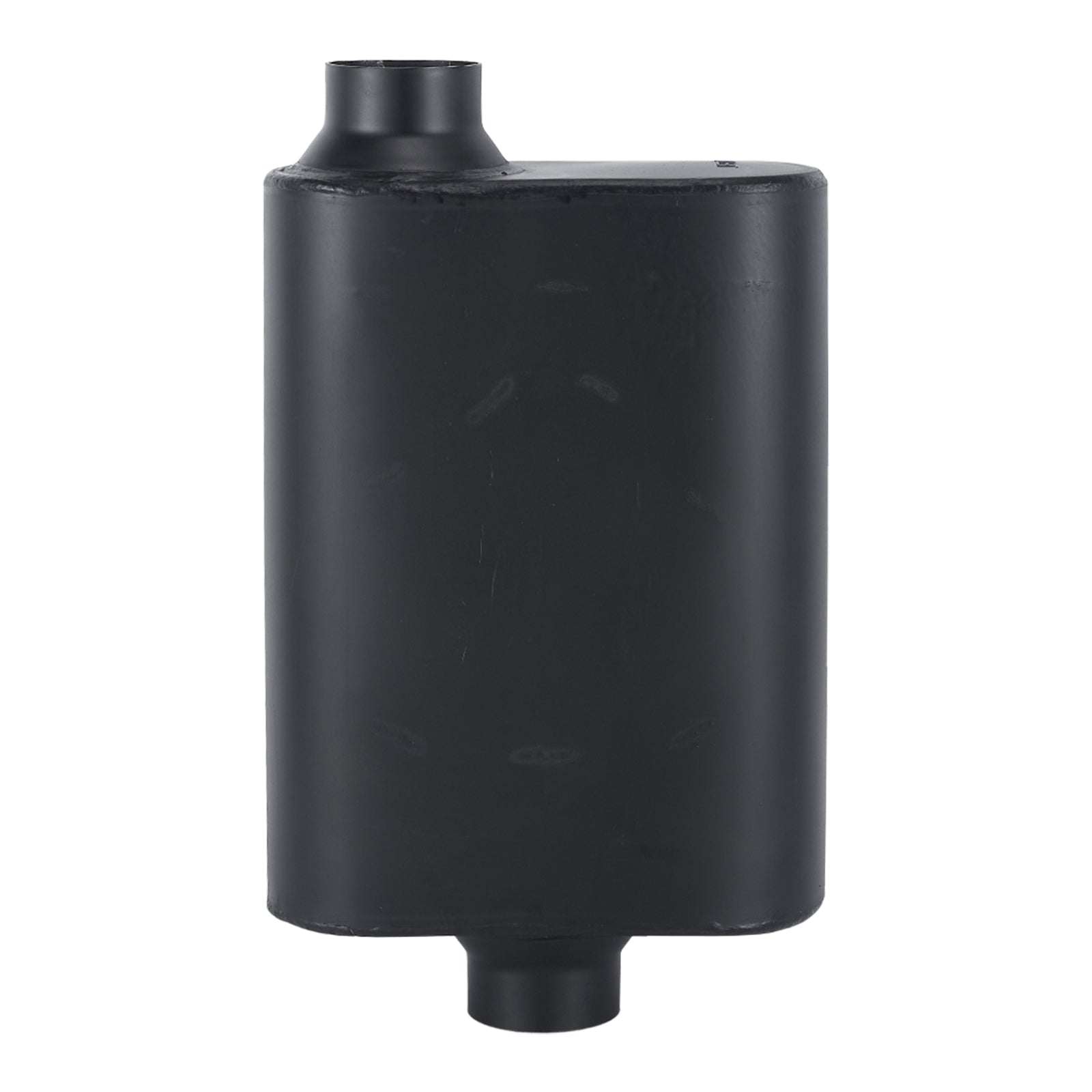 Stainless Chambered Muffler – Standard Body, Offset-In / Offset-Out – Stainless / Black (PL-O1725-A23)