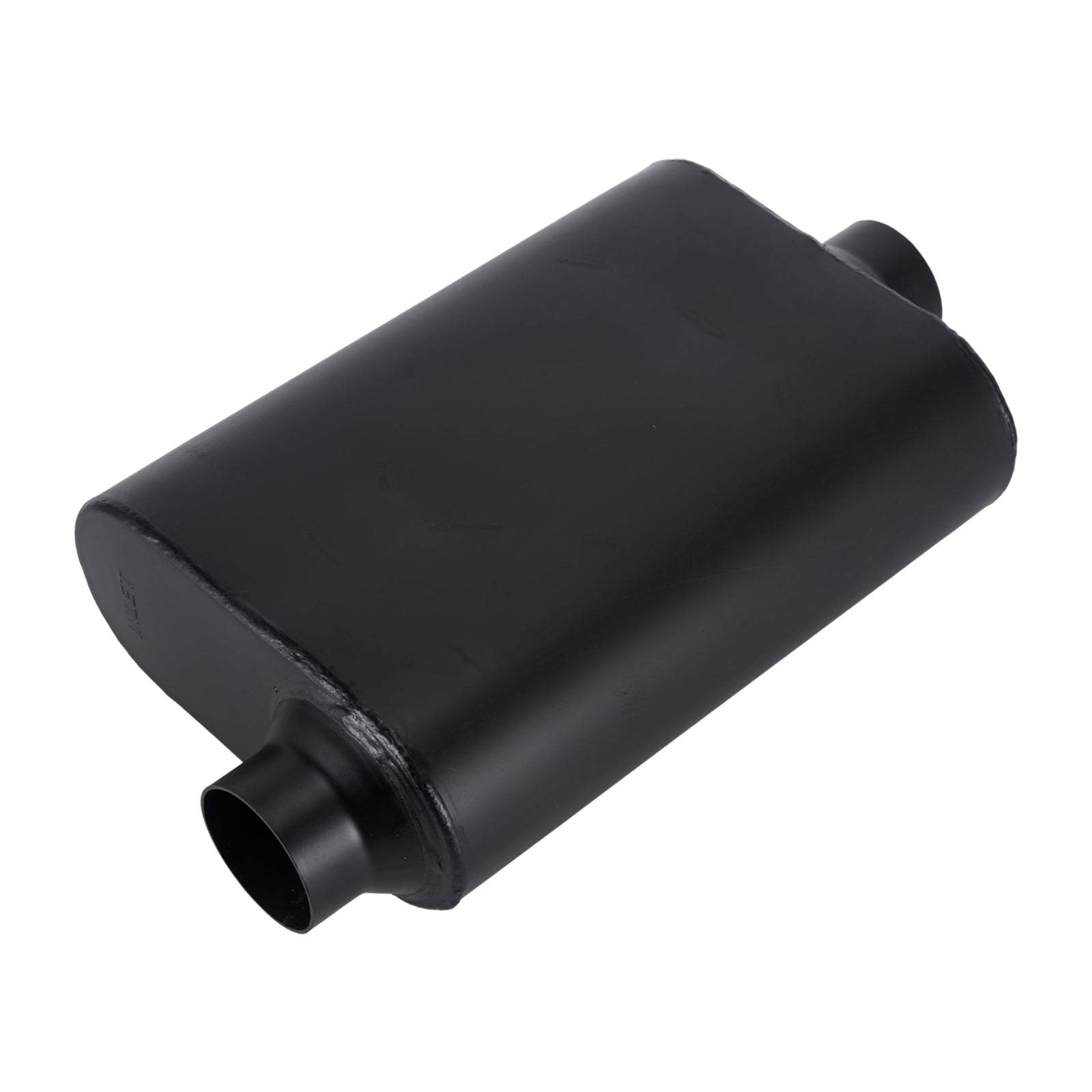 Stainless Chambered Muffler – Standard Body, Offset-In / Offset-Out – Stainless / Black (PL-O1725-A23)