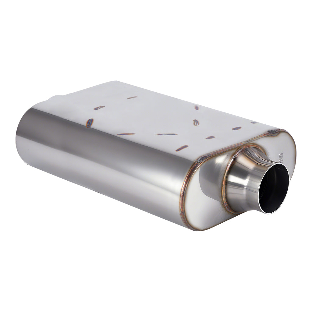 Chambered Muffler – Standard Body, Center-In / Center-Out – 2.5", 3" – Stainless / Black (A Series)