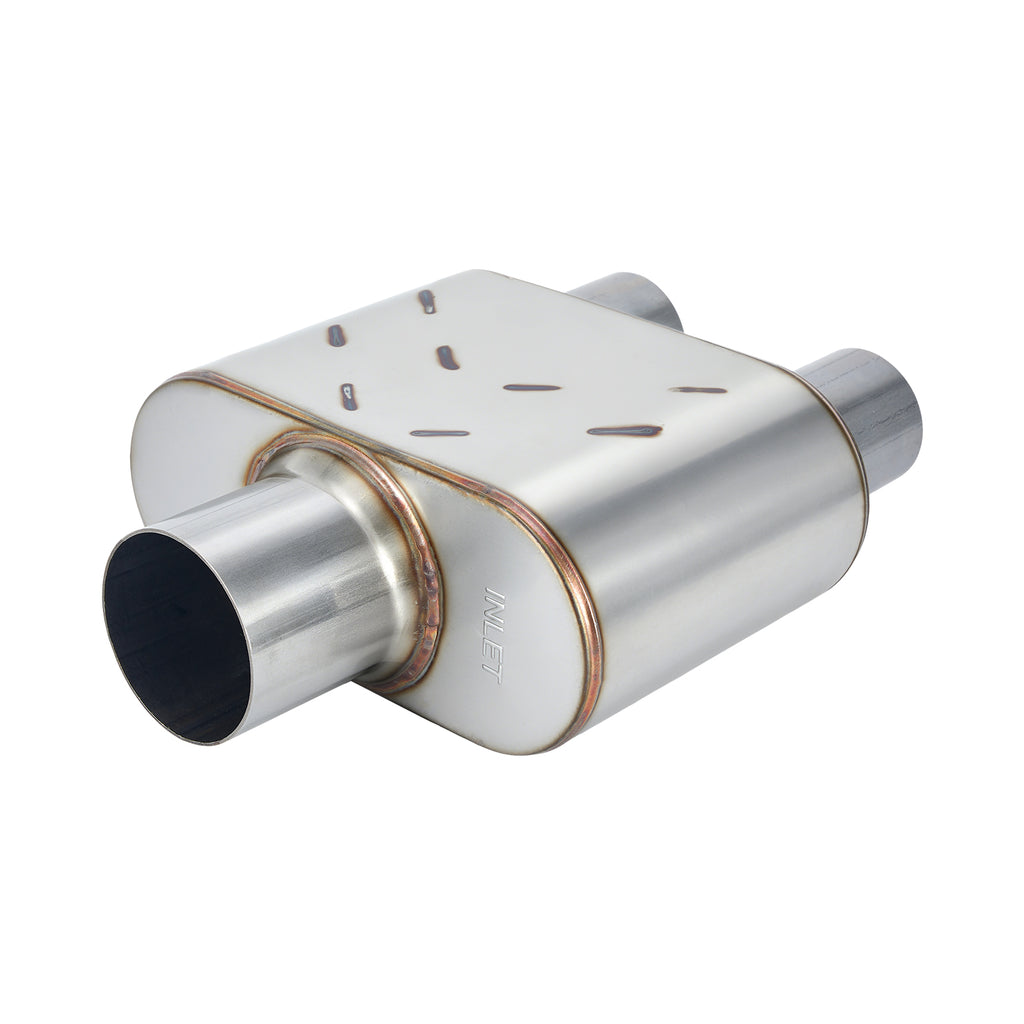 Stainless Chambered Muffler – Compact Body, Single-In / DUAL-Outlet (PL-133D225-A8)
