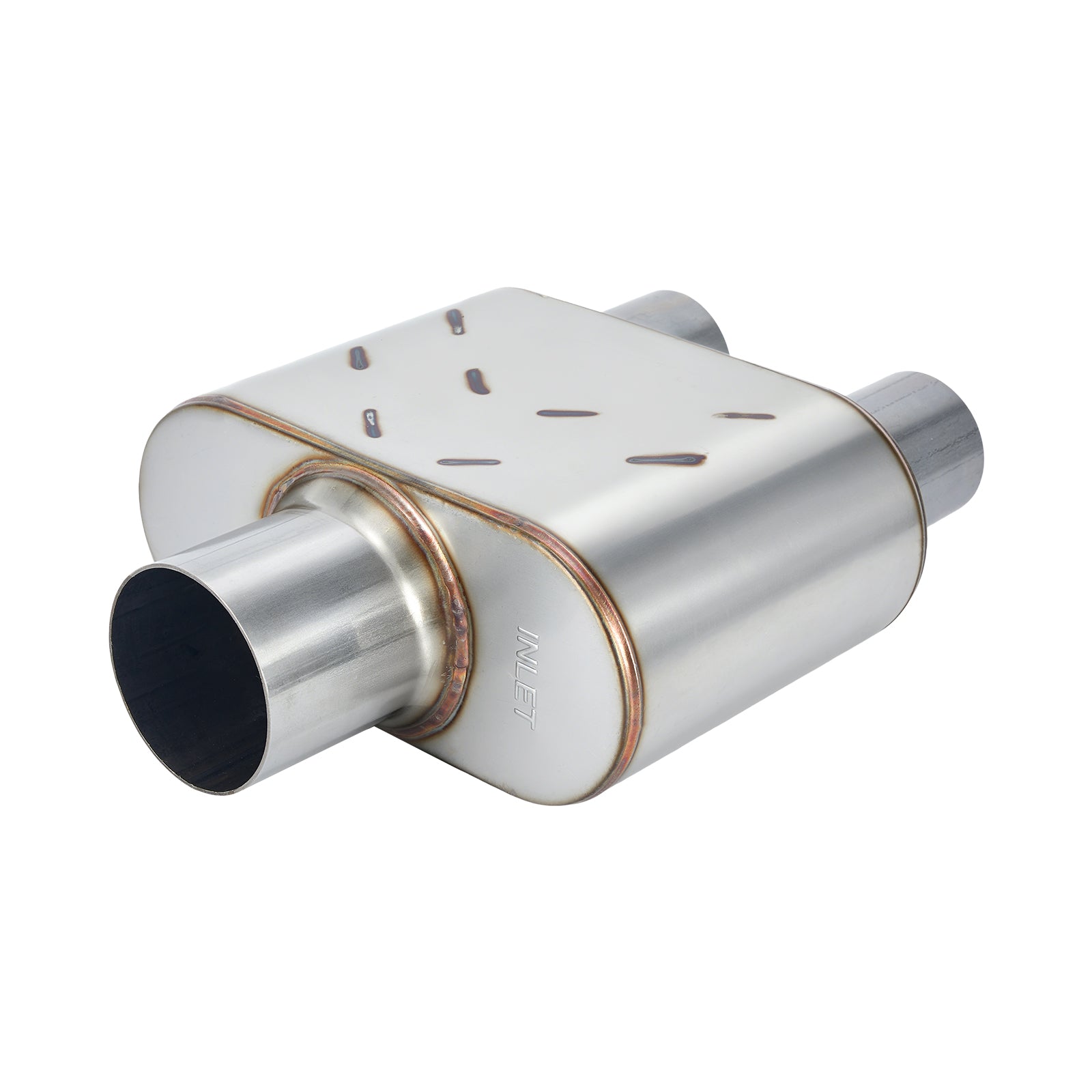Stainless Chambered Muffler – Compact Body, Single-In / DUAL-Outlet (PL-133D225-A8)