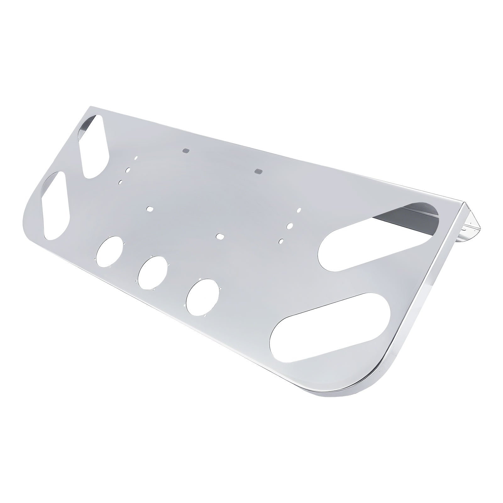 34" Chrome Stainless License Plate Panel – 4 Round + 4 Oblong Light Cutouts (PR-9003SS)