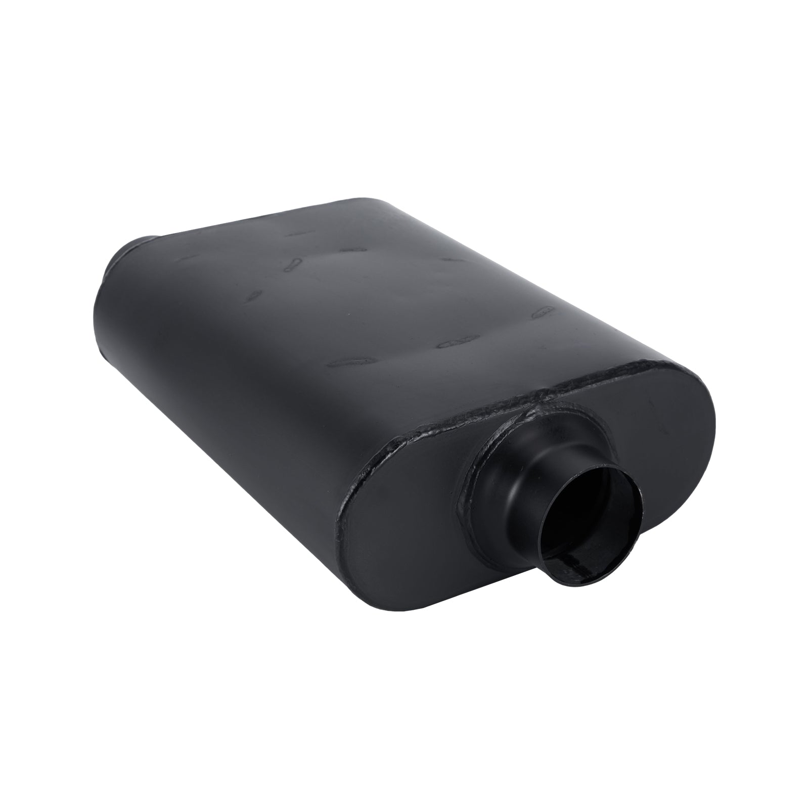 Stainless Chambered Muffler – Standard Body, Offset-In / Offset-Out – Stainless / Black (PL-O1725-A23)