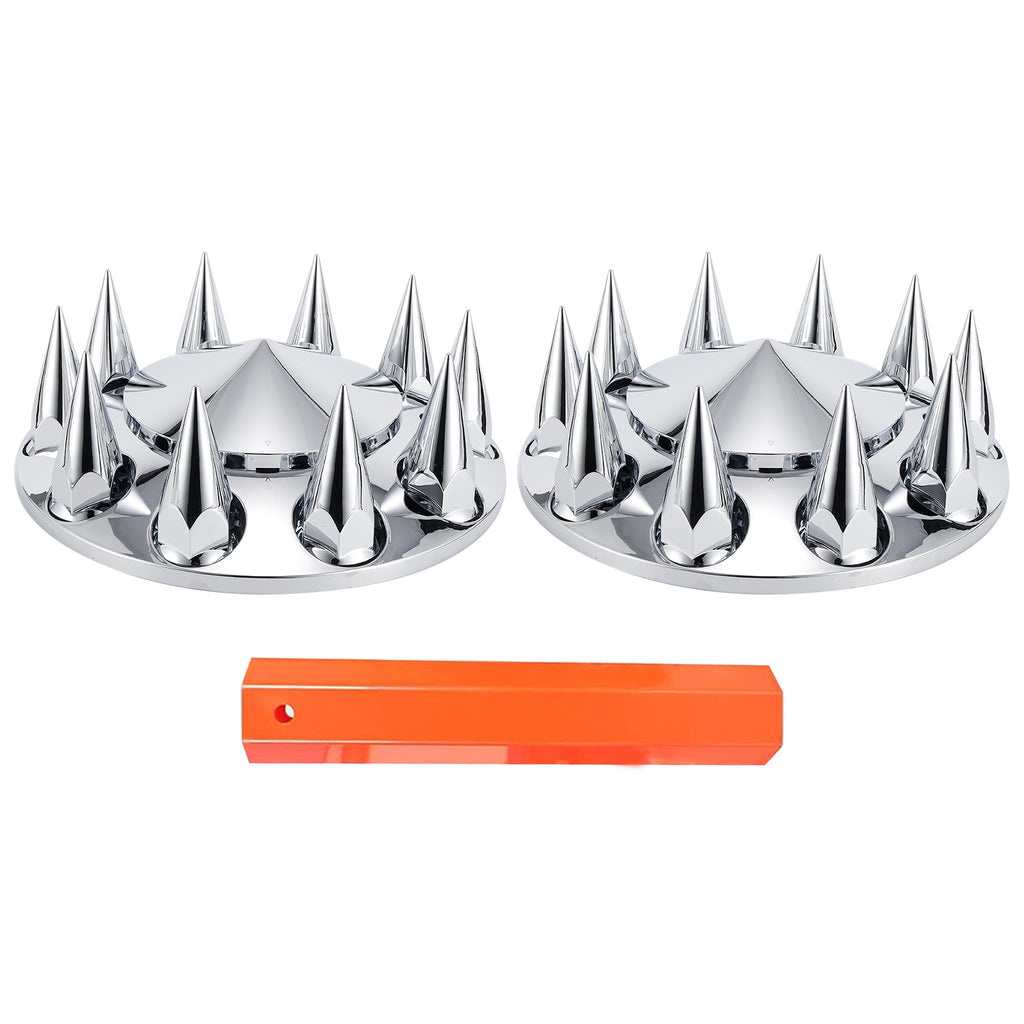 Chrome Spiked Hubcap Set – Push-On, 33 mm, 2-Piece Kit with Install Tool (PL-03-PUSH-FT)
