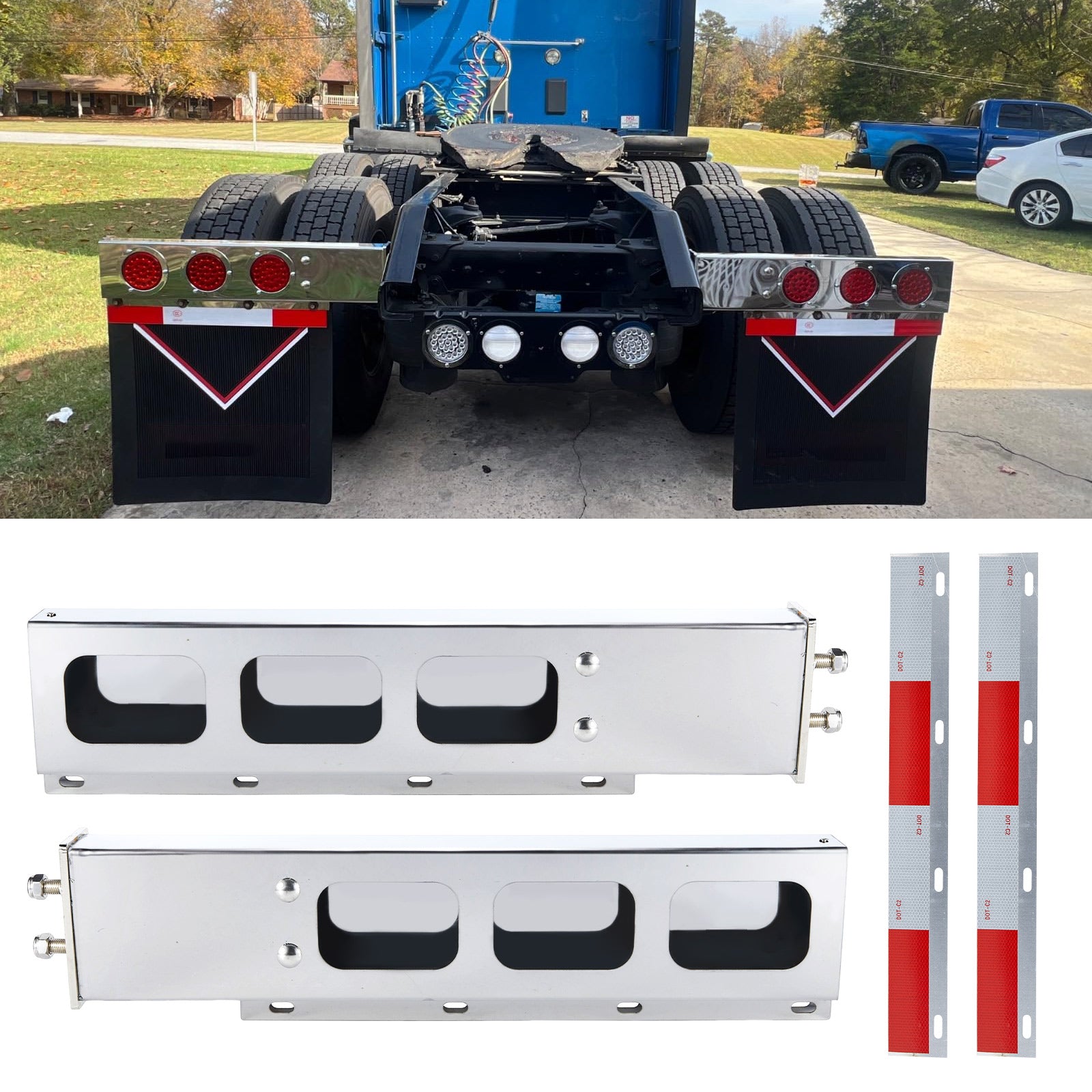 Polished Stainless Mud Flap Bracket Light Housing – Tall Pill-Shape Cutouts