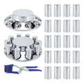 Chrome Smooth-Dome Screw-On Hubcap Kit – 33 mm, 2 Front Covers + 20 Spare Nut Covers + Install Tool (PL-05-SCREW-FT)