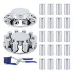 Chrome Smooth-Dome Screw-On Hubcap Kit – 33 mm, 2 Front Covers + 20 Spare Nut Covers + Install Tool