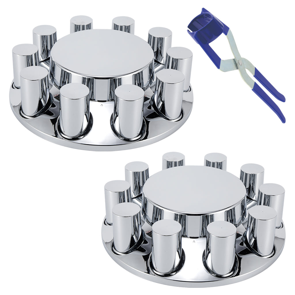 Chrome Smooth-Dome Hubcap Set – Push-On, 33 mm Pre-Installed Nut Covers, 2-Piece Kit (PL-05-PUSH-FT)