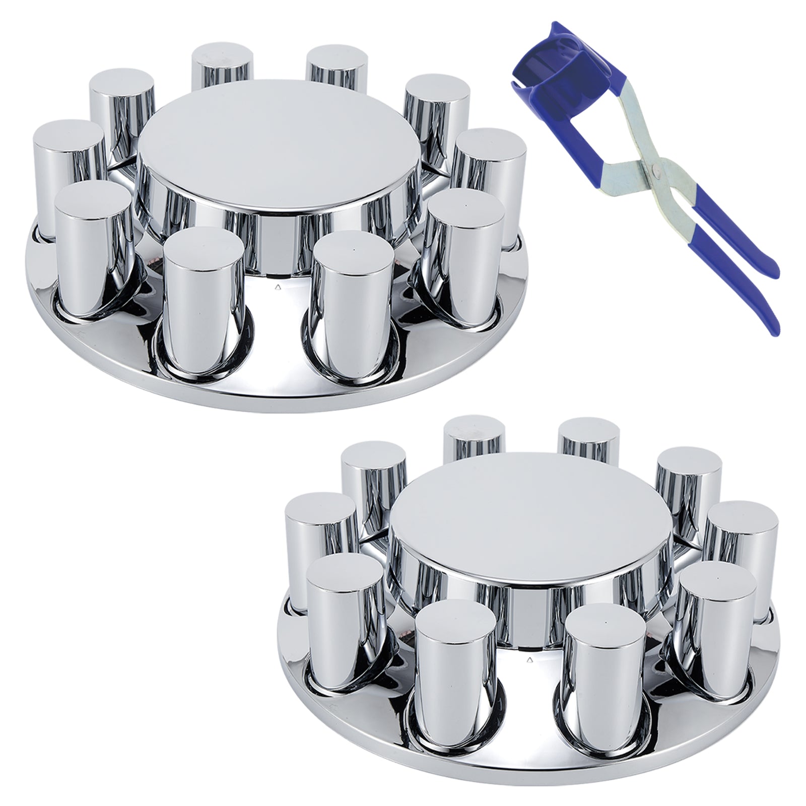Chrome Smooth-Dome Hubcap Set – Push-On, 33 mm Pre-Installed Nut Covers, 2-Piece Kit (PL-05-PUSH-FT)