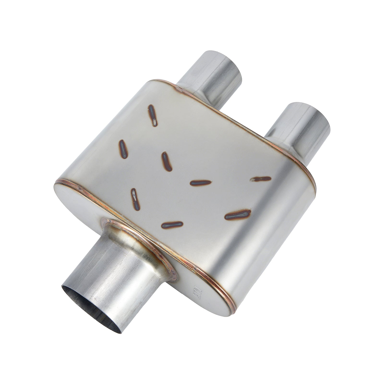 Stainless Chambered Muffler – Compact Body, Single-In / DUAL-Outlet (PL-133D225-A8)