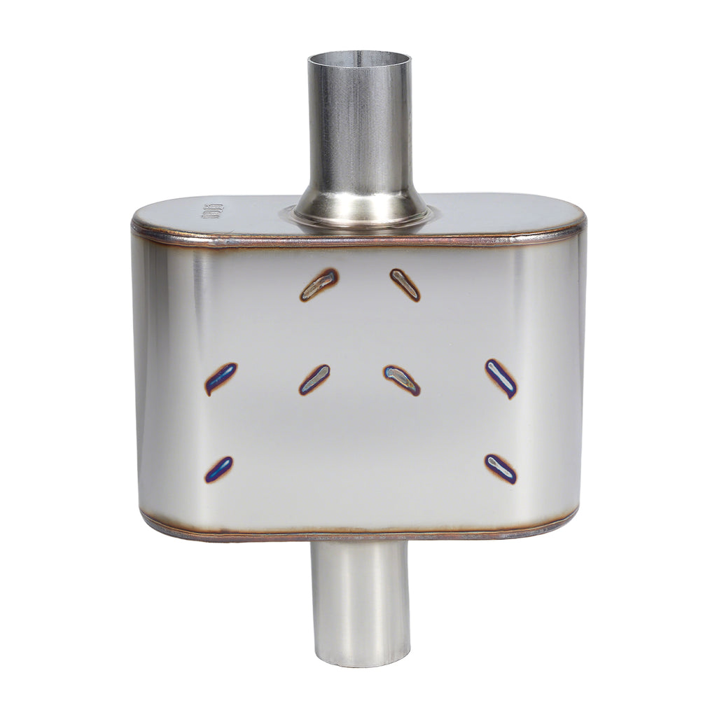 Chambered Muffler – Compact Body, Center-In / Center-Out – 2", 2.25", 2.5", 3" – Stainless / Black (A Series)