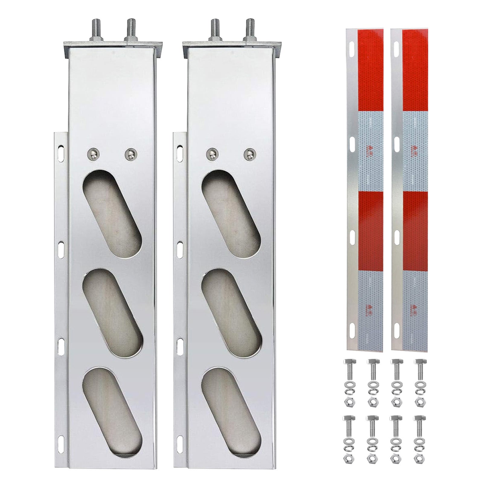 Polished Stainless Mud Flap Bracket Light Housing – 30" with Rounded-Rectangle Cutouts