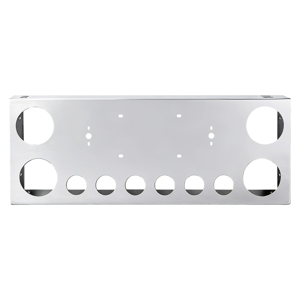 34" Chrome Stainless License Plate Panel – 4 Large + 7 Small Light Cutouts (PR-9005SS)