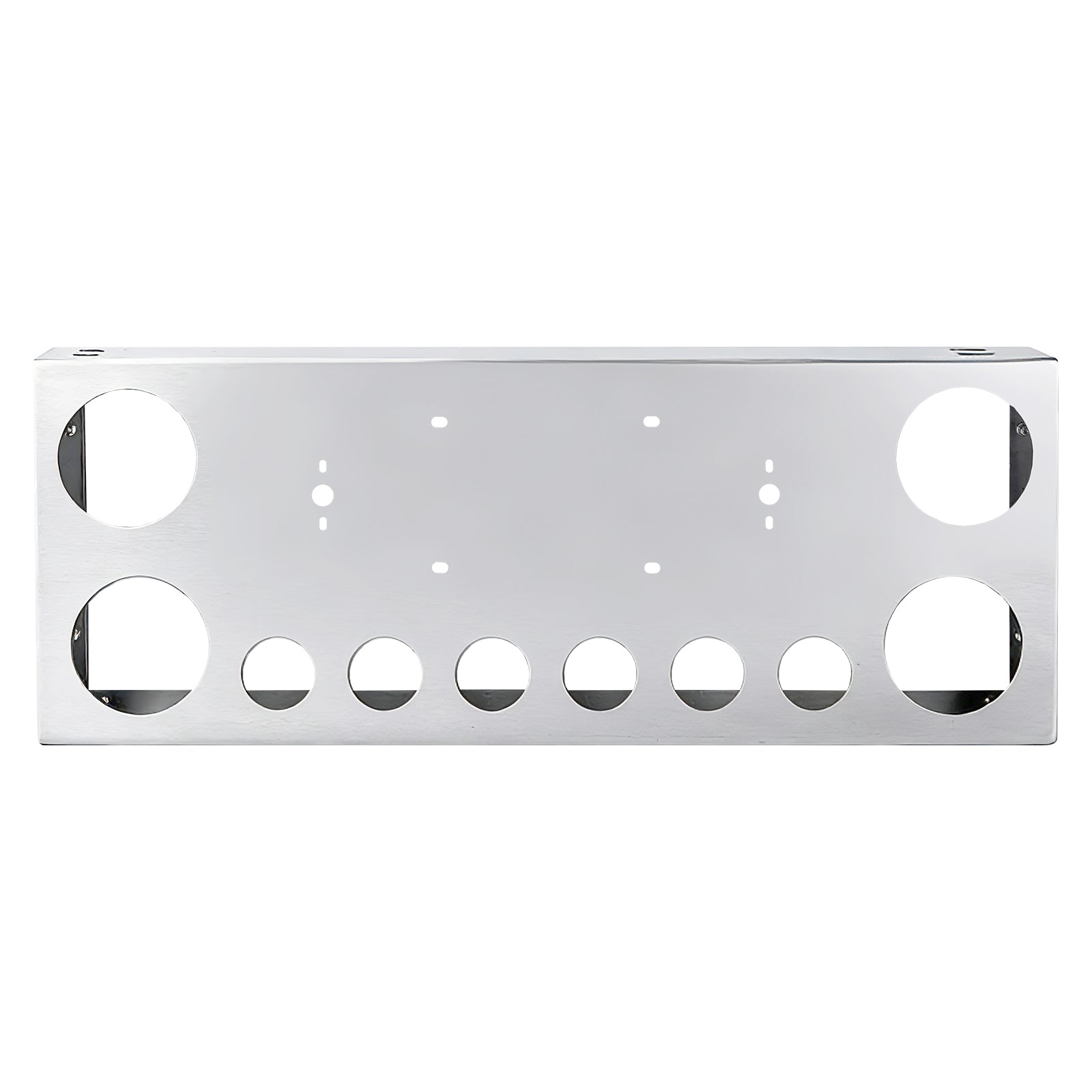 34" Chrome Stainless License Plate Panel – 4 Large + 7 Small Light Cutouts (PR-9005SS)