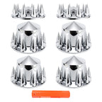 Chrome Spiked Complete Wheel Hubcap Kit – 2 Front + 4 Rear Axle Covers + 60× 33 mm Push-On Nut Covers + Install Tool
