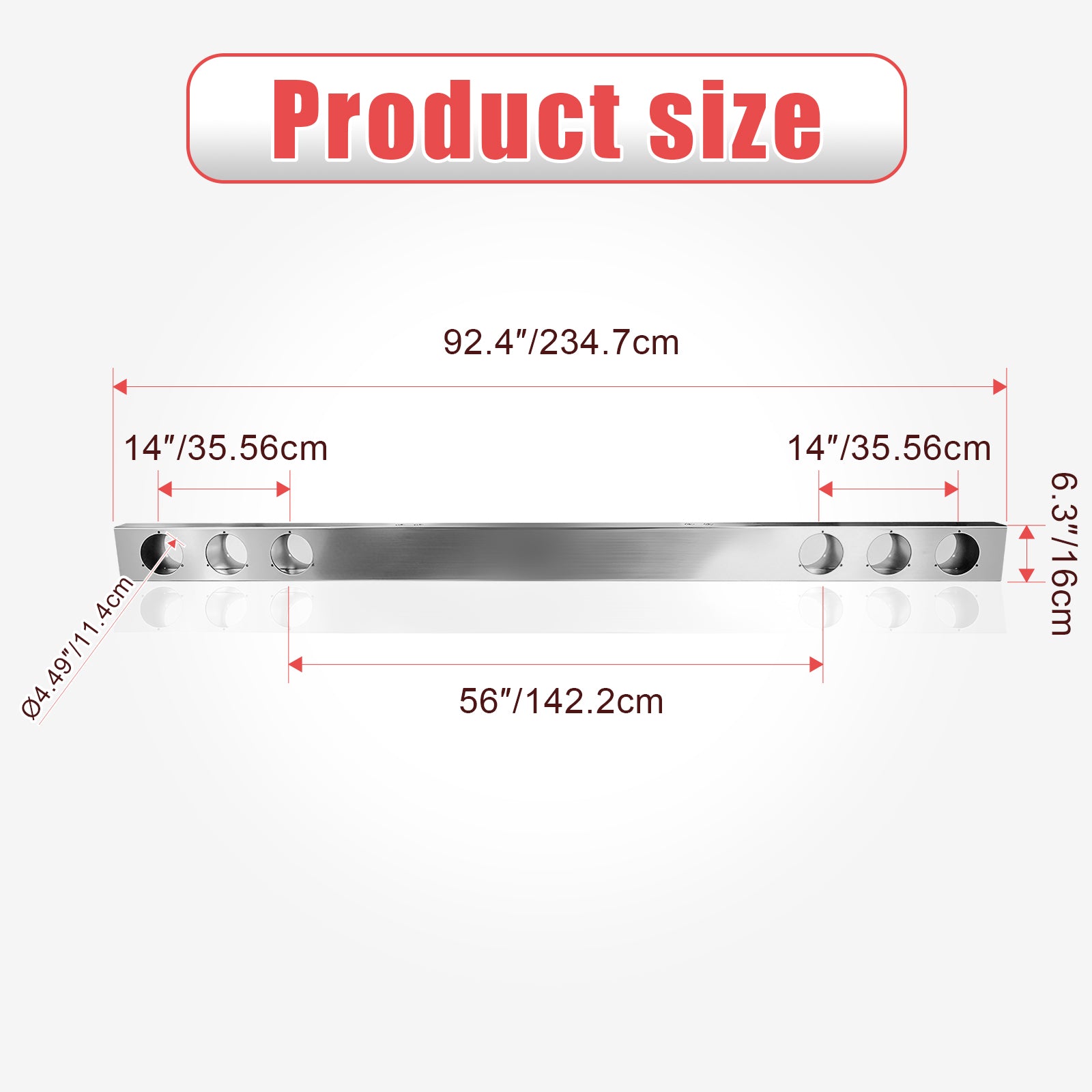 92" Chrome Stainless Rear Light Panel – 6 Light Cutouts (PL-9021SS)