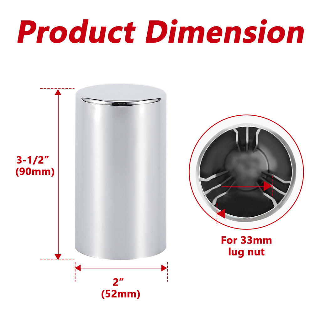 Chrome Smooth-Dome Hubcap Set – Push-On, 33 mm Pre-Installed Nut Covers, 2-Piece Kit (PL-05-PUSH-FT)