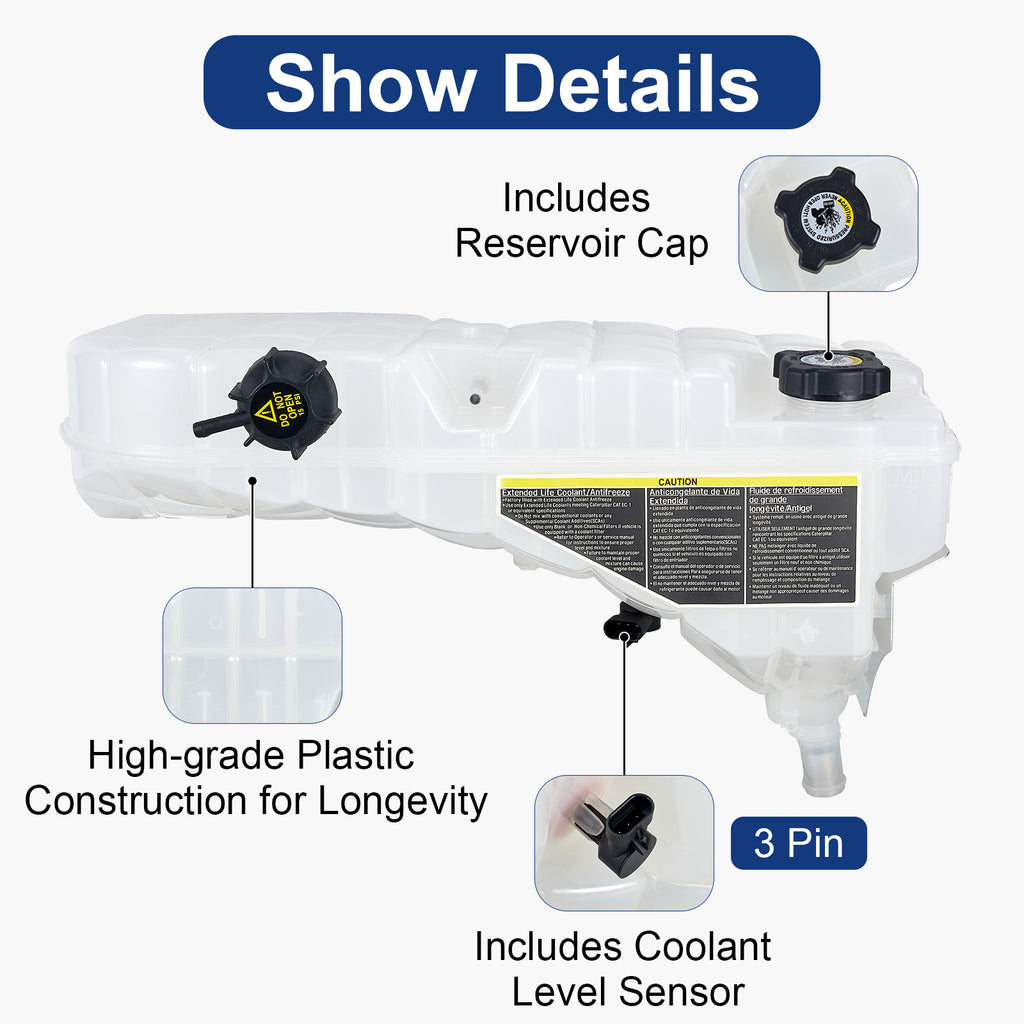 Heavy-Duty Coolant Surge Tank for Kenworth T600 / T660 / T800 / W900 & Peterbilt 330-389 Semi Trucks – Fits 2008+ (PL-5403-ET2)