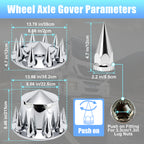 Chrome Spiked Complete Wheel Hubcap Kit – 2 Front + 4 Rear Axle Covers + 60× 33 mm Push-On Nut Covers + Install Tool - view 2