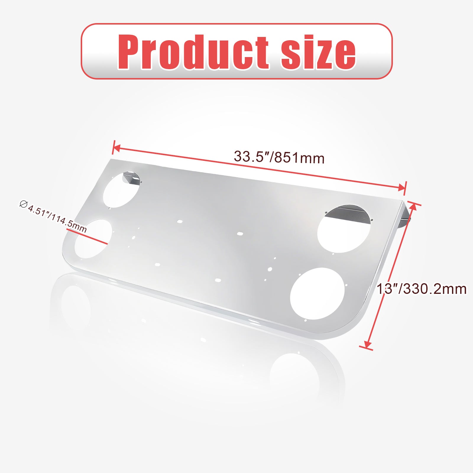 34" Chrome Stainless License Plate Panel – 4 Large 4" Light Cutouts (PR-9004SS)