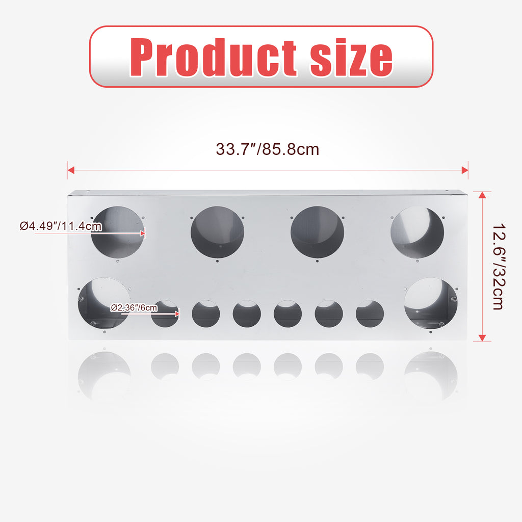 34" Chrome Stainless Rear Light Panel – 6 Large + 6 Small Light Cutouts (PR-9006SS)