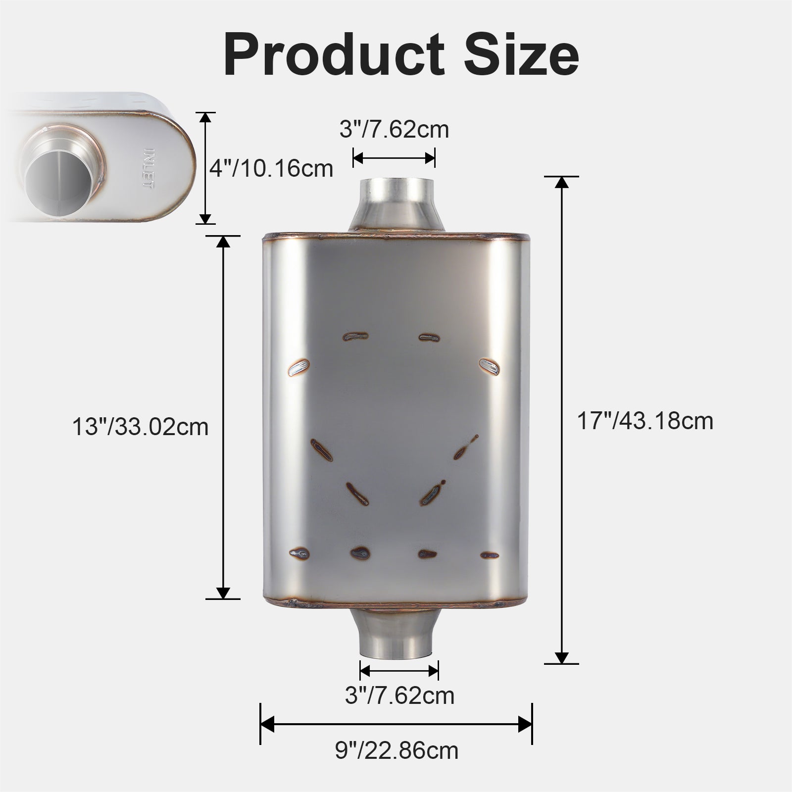 Chambered Muffler – Standard Body, Center-In / Center-Out – 2.5", 3" – Stainless / Black (A Series)