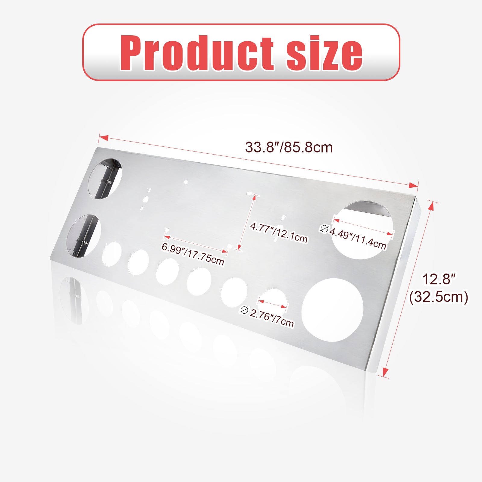 34" Chrome Stainless License Plate Panel – 4 Large + 7 Small Light Cutouts (PR-9005SS)
