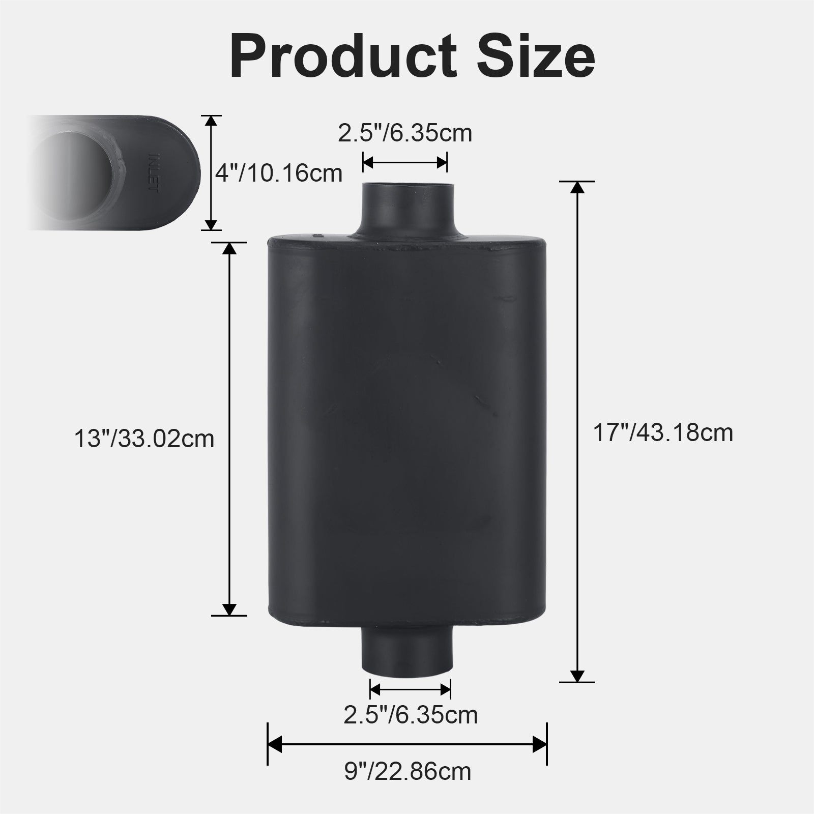 Chambered Muffler – Standard Body, Center-In / Center-Out – 2.5", 3" – Stainless / Black (A Series)