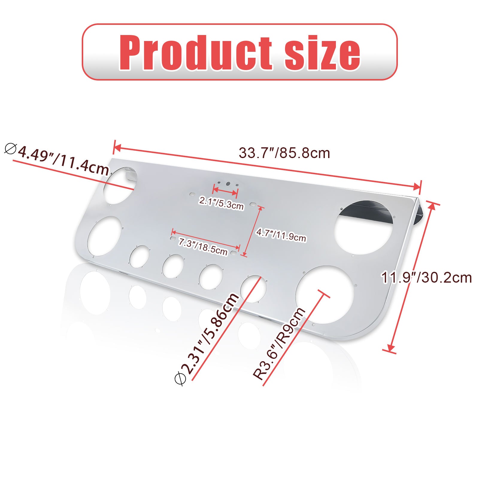 34" Chrome Stainless License Plate Panel – 6 Light Cutouts (PR-9002SS)
