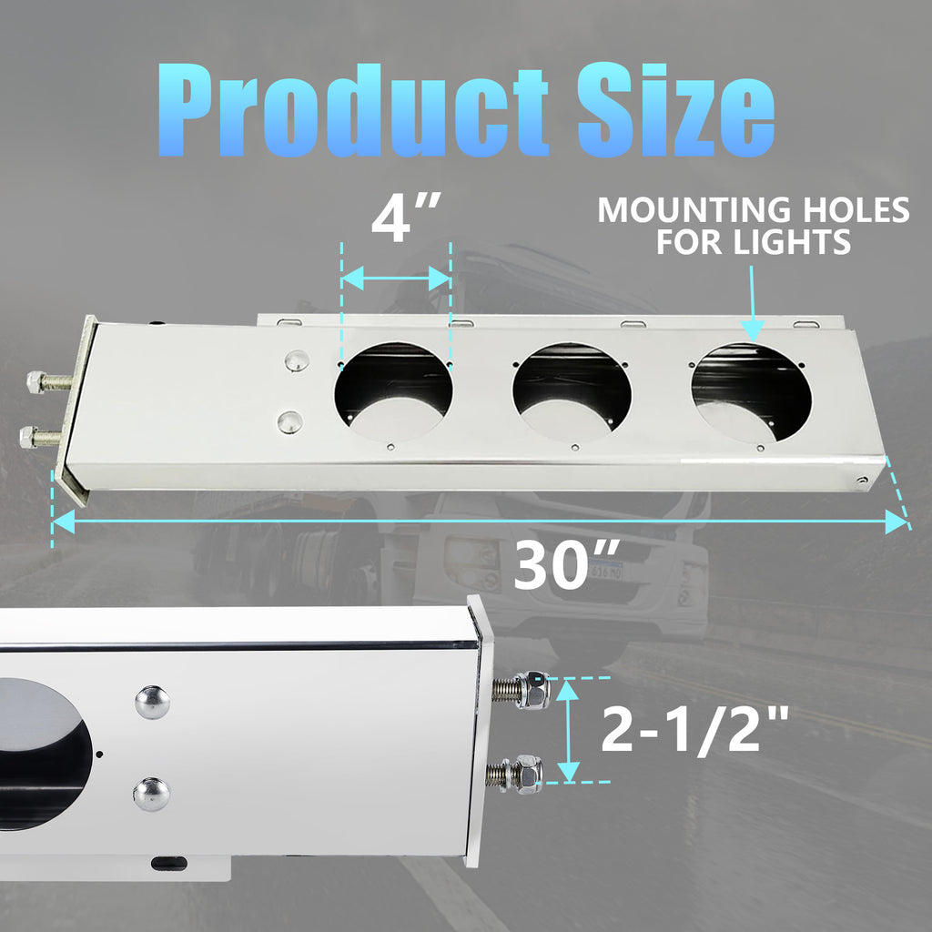 Polished Stainless Mud Flap Bracket Light Housing – 30" with 4" Round Cutouts