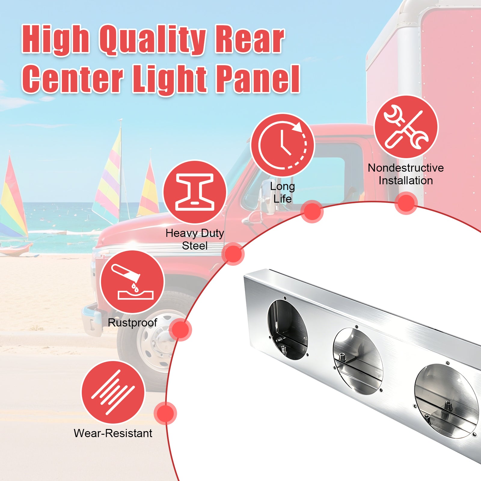 92" Chrome Stainless Rear Light Panel – 6 Light Cutouts (PL-9021SS)