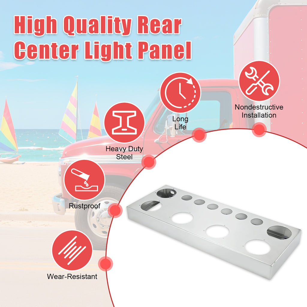34" Chrome Stainless Rear Light Panel – 6 Large + 6 Small Light Cutouts (PR-9006SS)