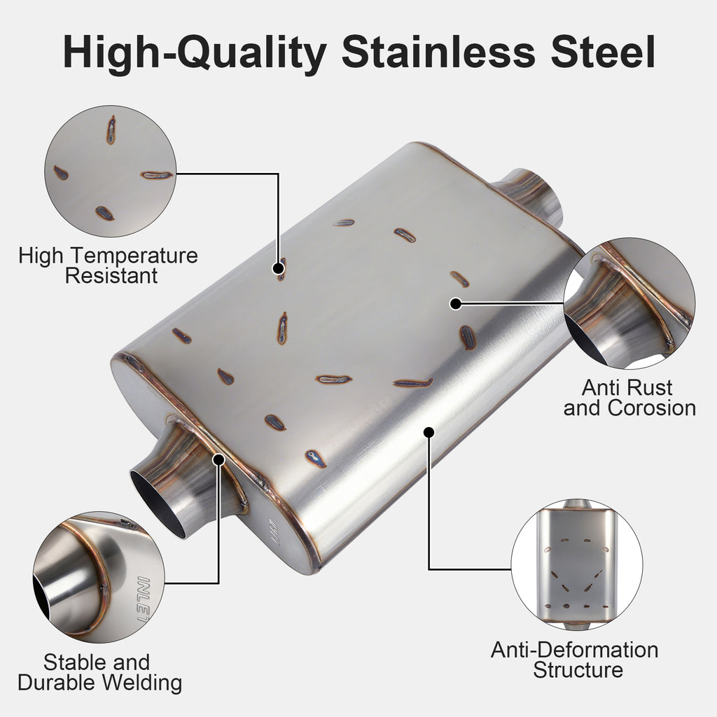 Chambered Muffler – Standard Body, Center-In / Center-Out – 2.5", 3" – Stainless / Black (A Series)