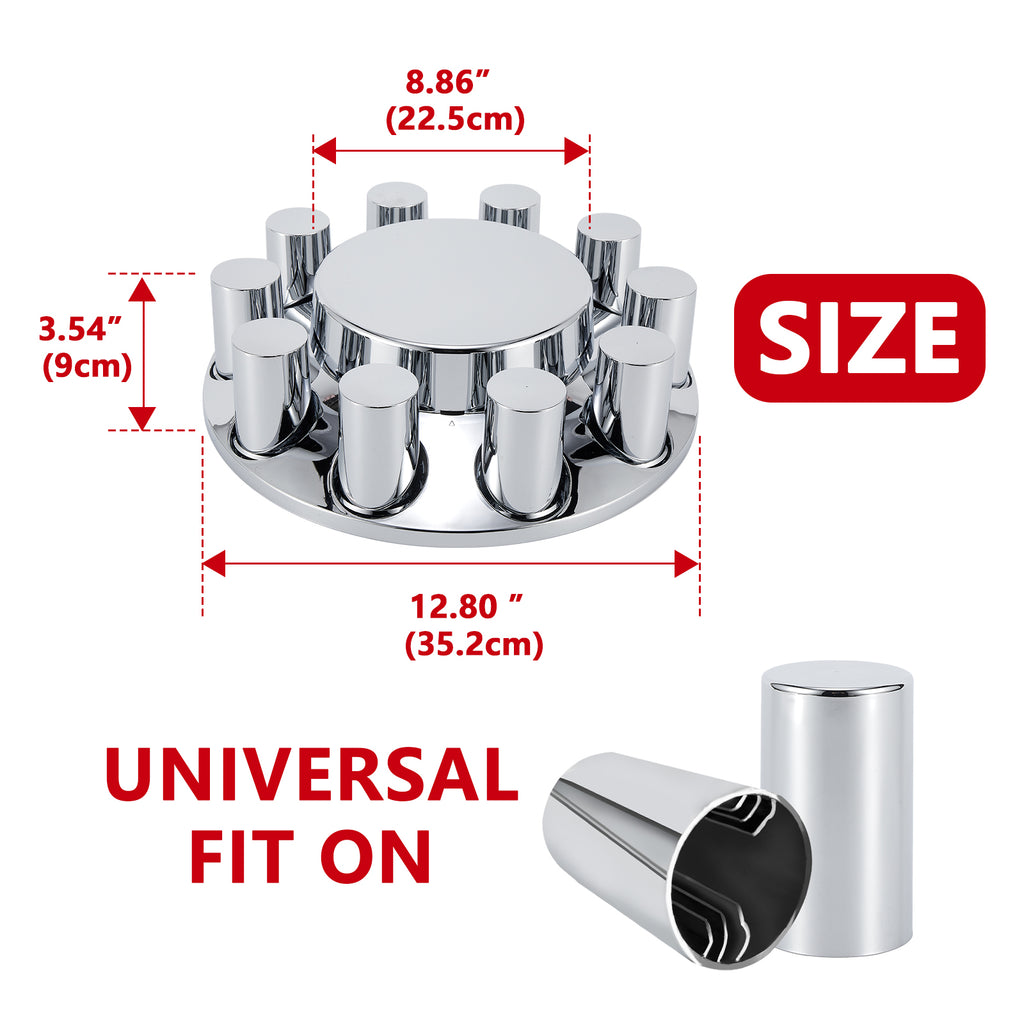 Chrome Smooth-Dome Hubcap Set – Push-On, 33 mm Pre-Installed Nut Covers, 2-Piece Kit (PL-05-PUSH-FT)