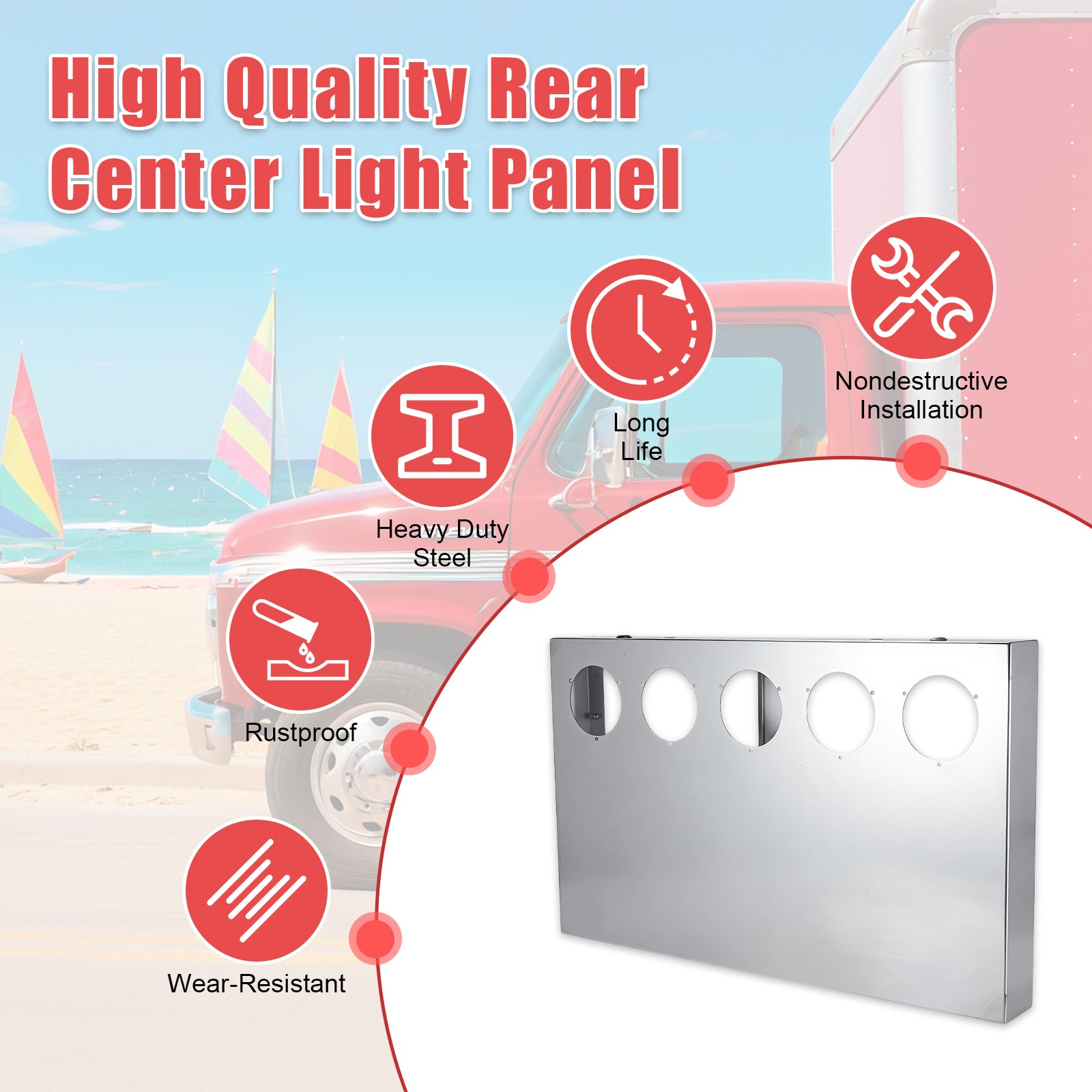 33" Chrome Stainless Tall Rear Light Panel – 5 Large 4" Light Cutouts (PR-9011SS)