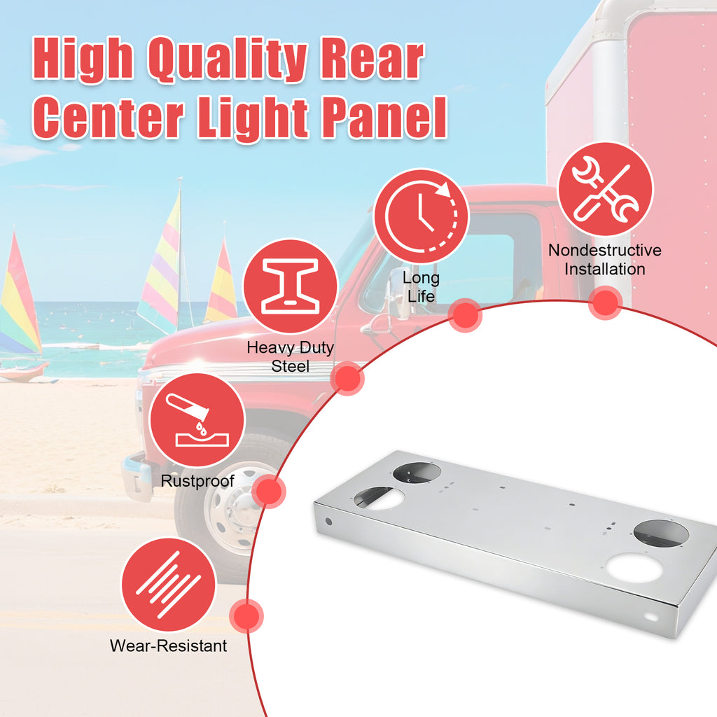 34" Chrome Stainless Rear Light Panel – 4 Large 4" Corner Lights (PR-9010SS)