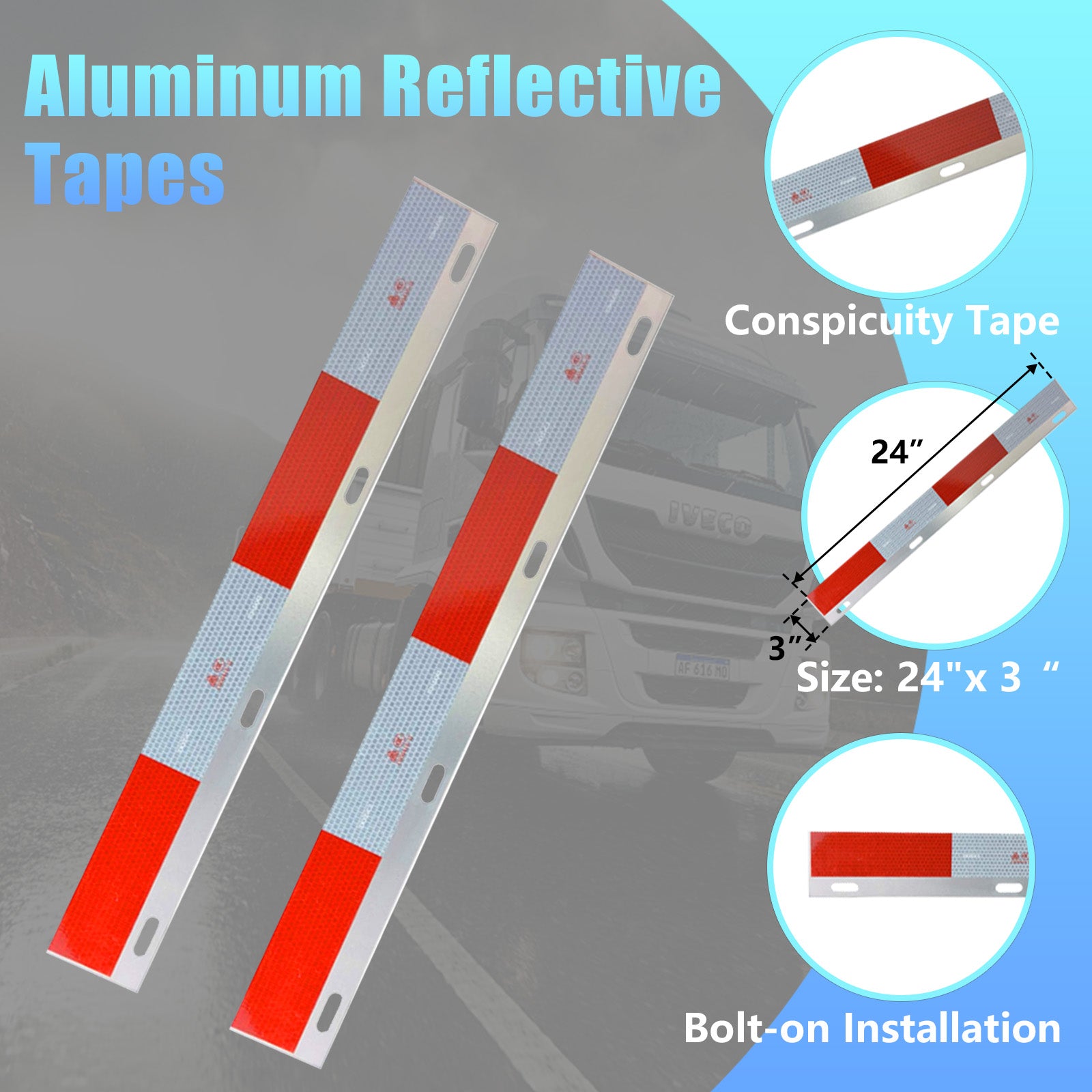Polished Stainless Mud Flap Bracket Light Housing – 30" with Rounded-Rectangle Cutouts