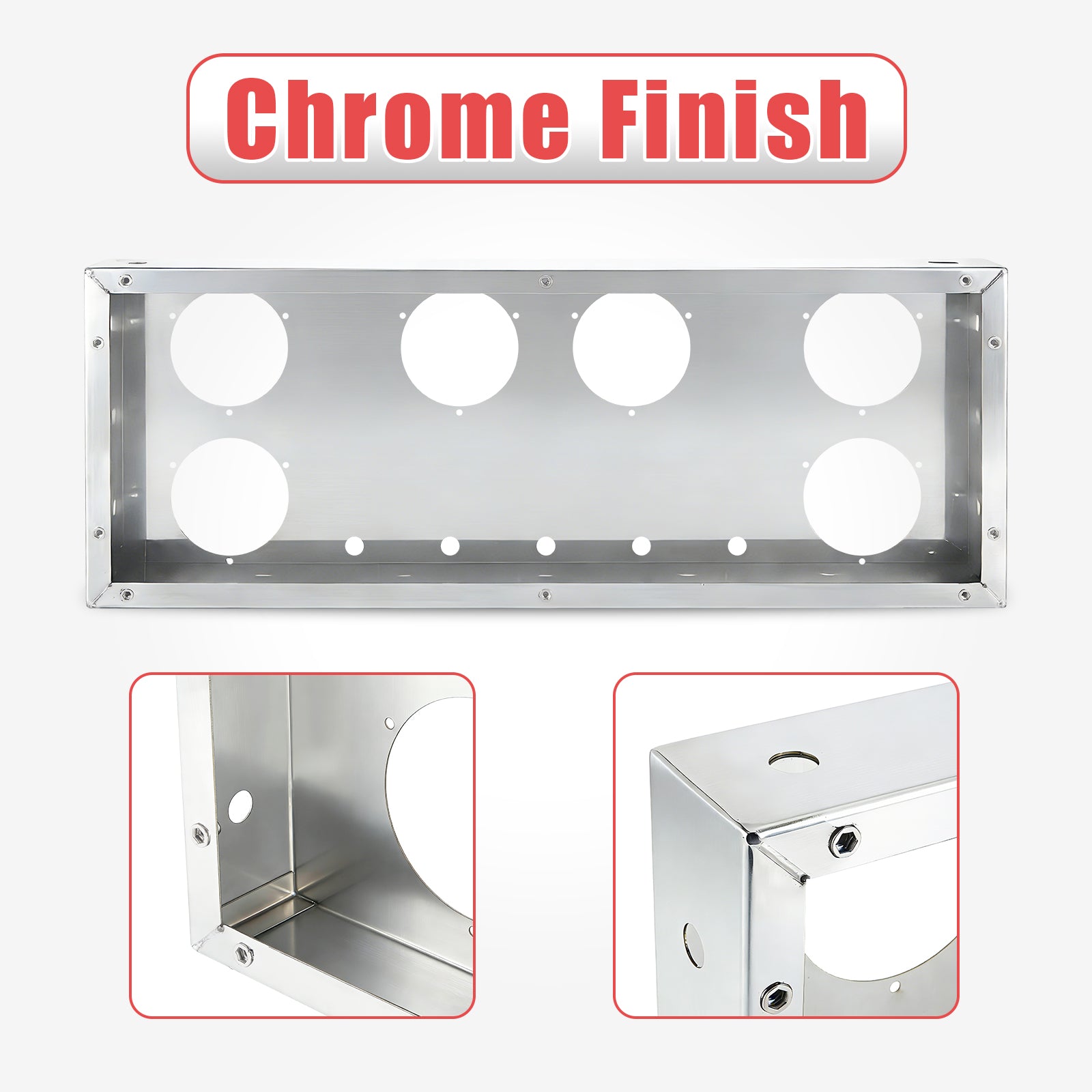 34" Chrome Stainless Rear Light Panel – 6 Large + 5 Mini LED Cutouts (PR-9008SS)