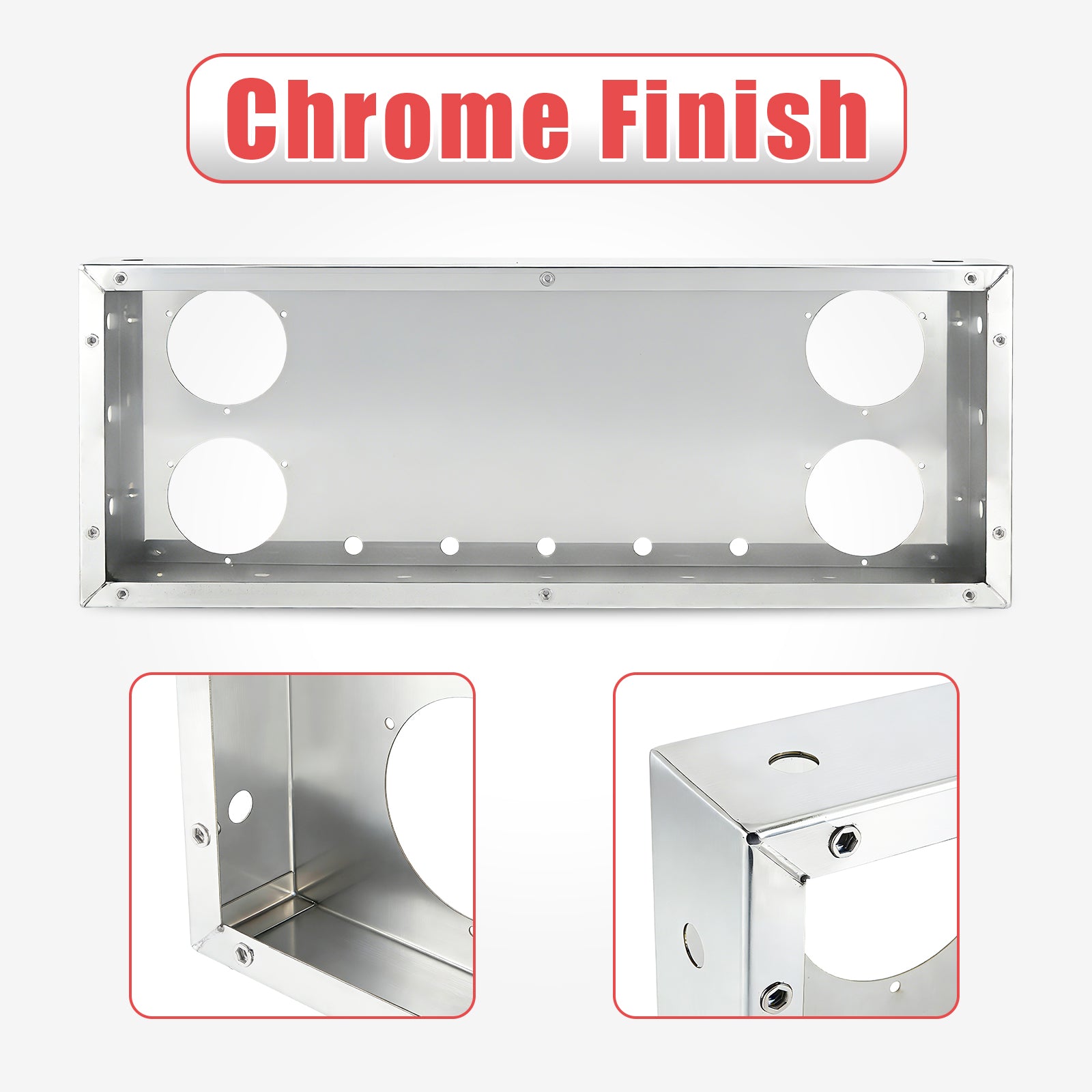 34" Chrome Stainless Rear Light Panel – 4 Large + 5 Mini LED Cutouts (PR-9007SS)