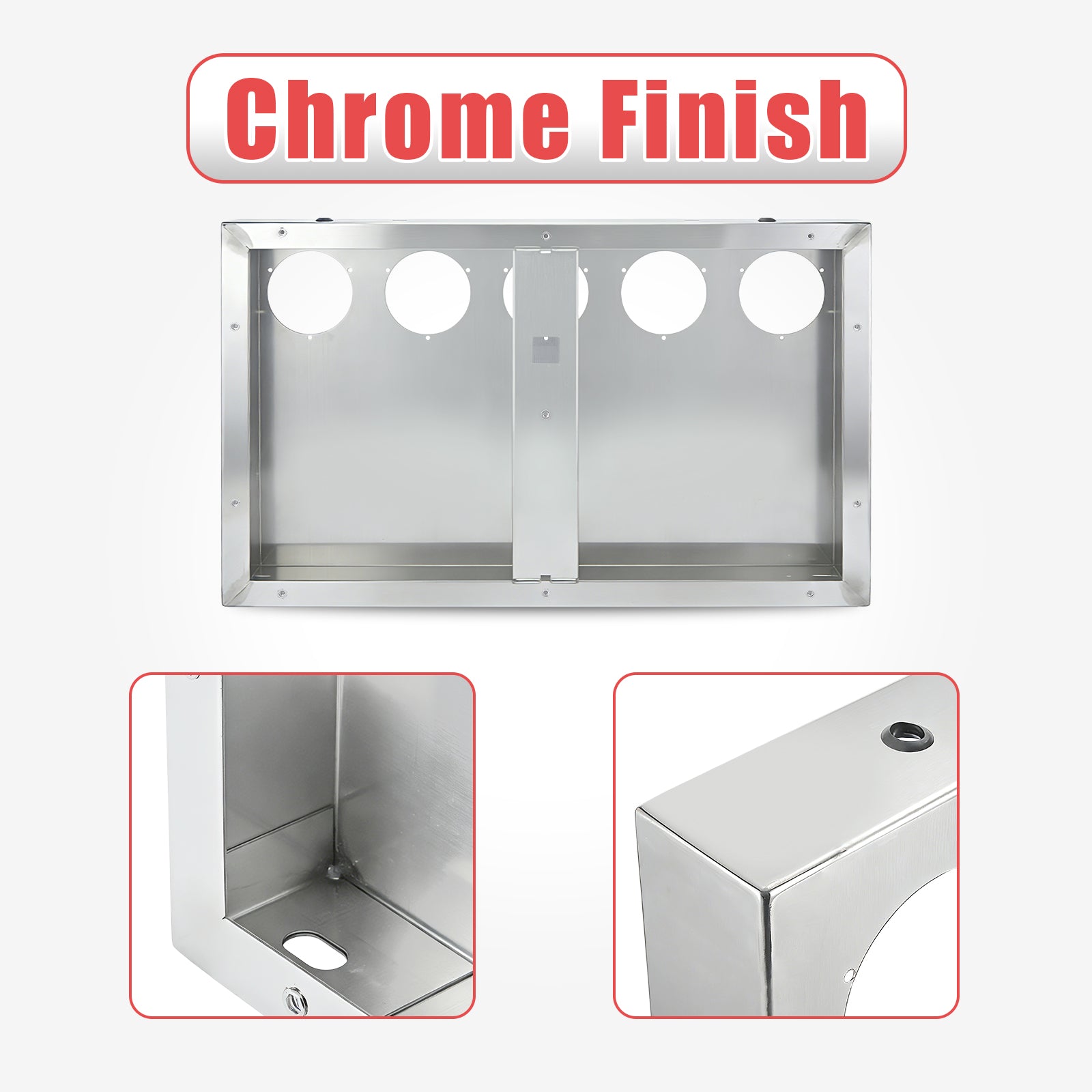 33" Chrome Stainless Tall Rear Light Panel – 5 Large 4" Light Cutouts (PR-9011SS)