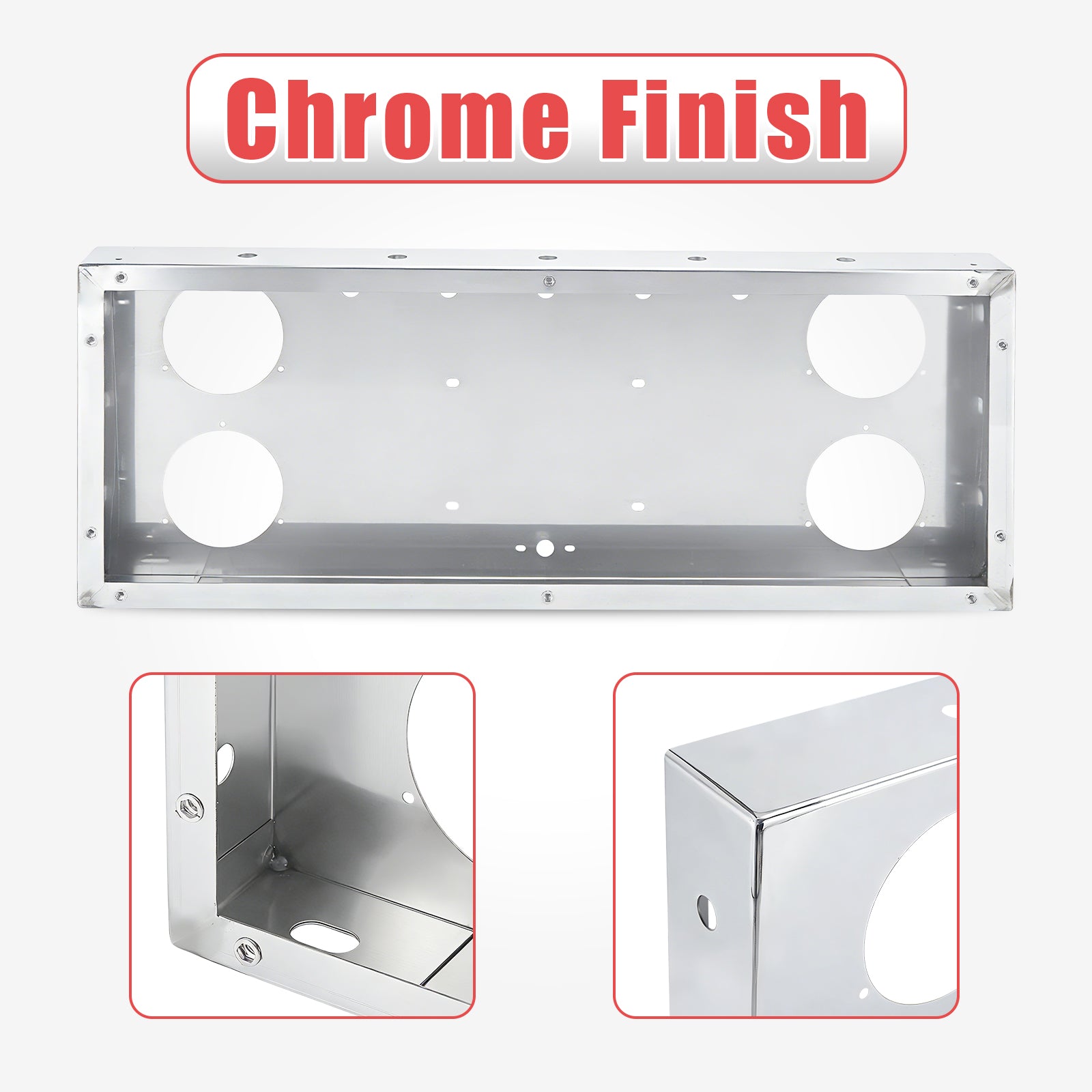 34" Chrome Stainless Rear Light Panel – 4 Large Corner Lights + Mini LED Holes (PR-9009SS)