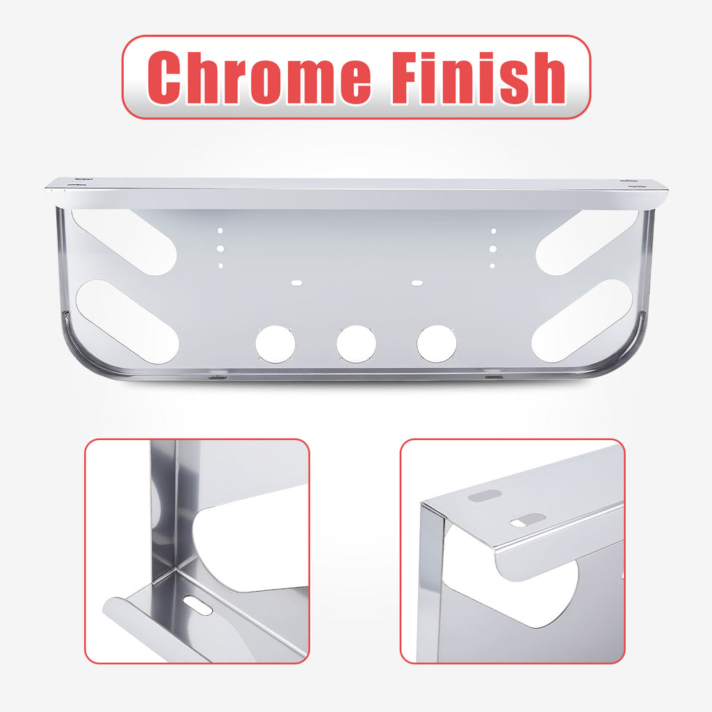 34" Chrome Stainless License Plate Panel – 4 Round + 4 Oblong Light Cutouts (PR-9003SS)