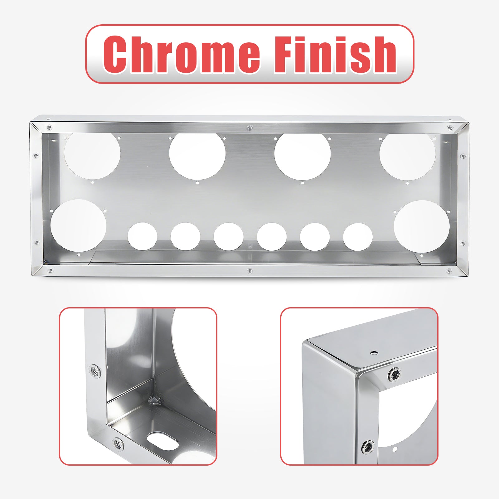 34" Chrome Stainless Rear Light Panel – 6 Large + 6 Small Light Cutouts (PR-9006SS)