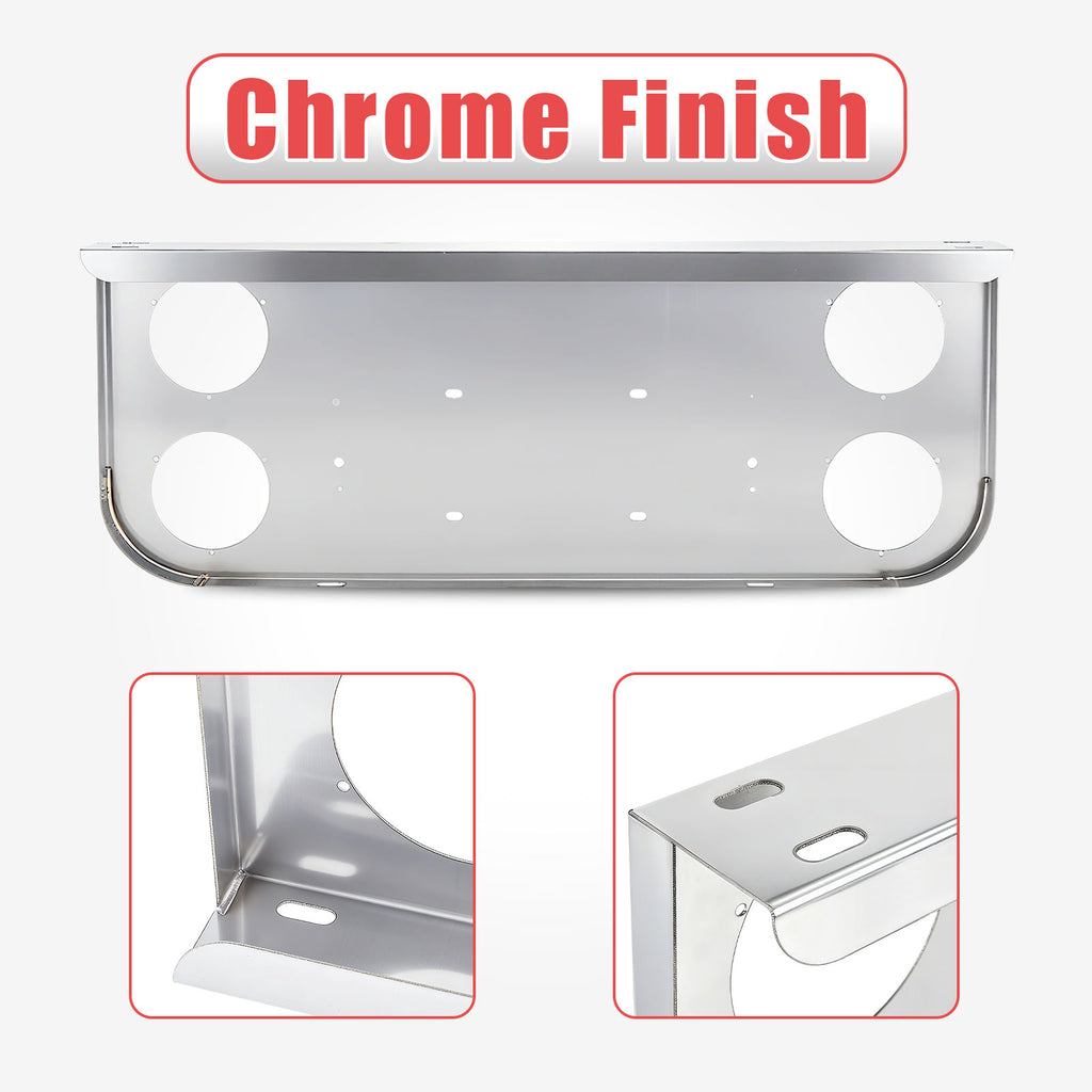 34" Chrome Stainless License Plate Panel – 4 Large 4" Light Cutouts (PR-9004SS)