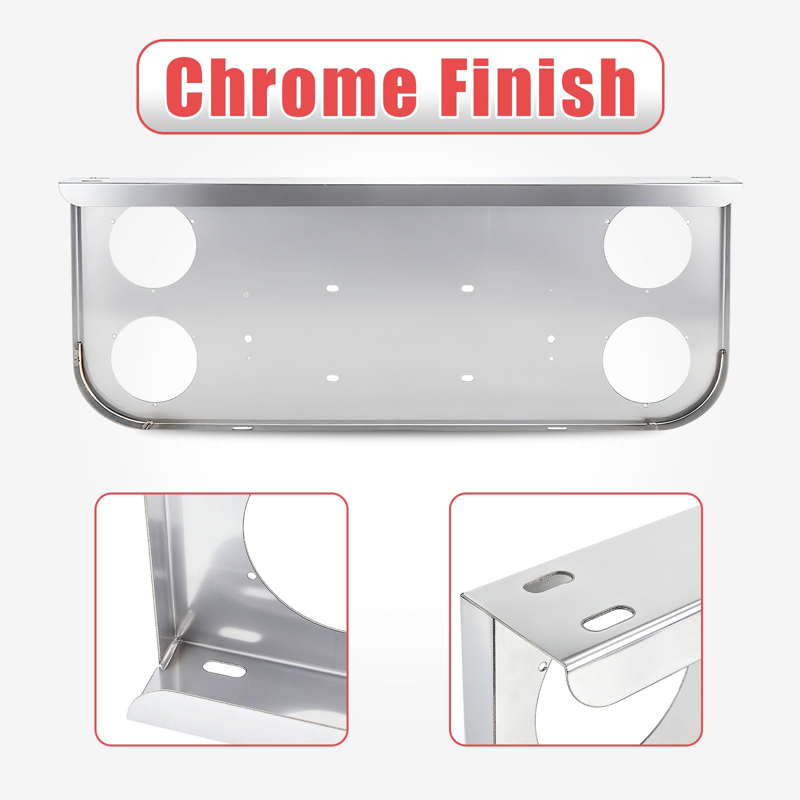 34" Chrome Stainless License Plate Panel – 4 Large 4" Light Cutouts (PR-9004SS)